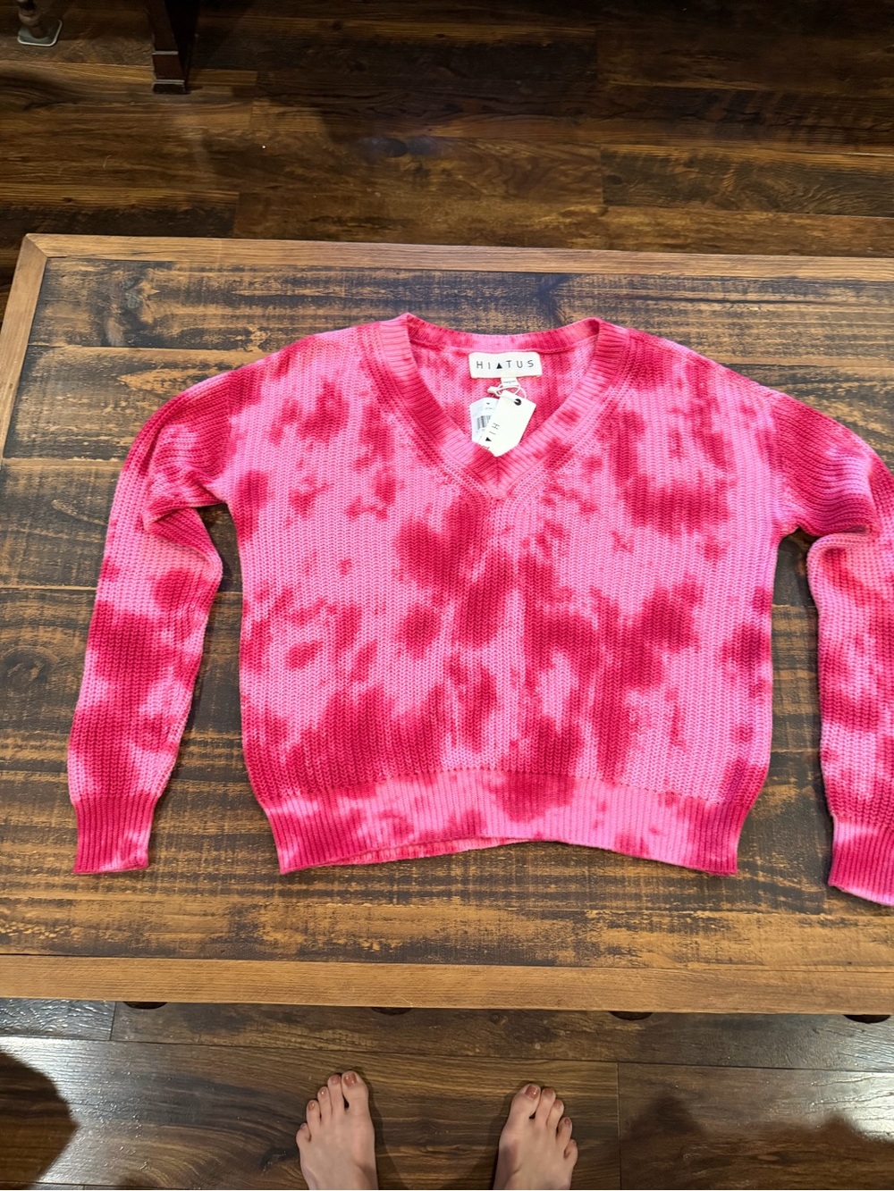 Hiatus Pink Tie-Dye V-Neck Sweater - Bright Pink